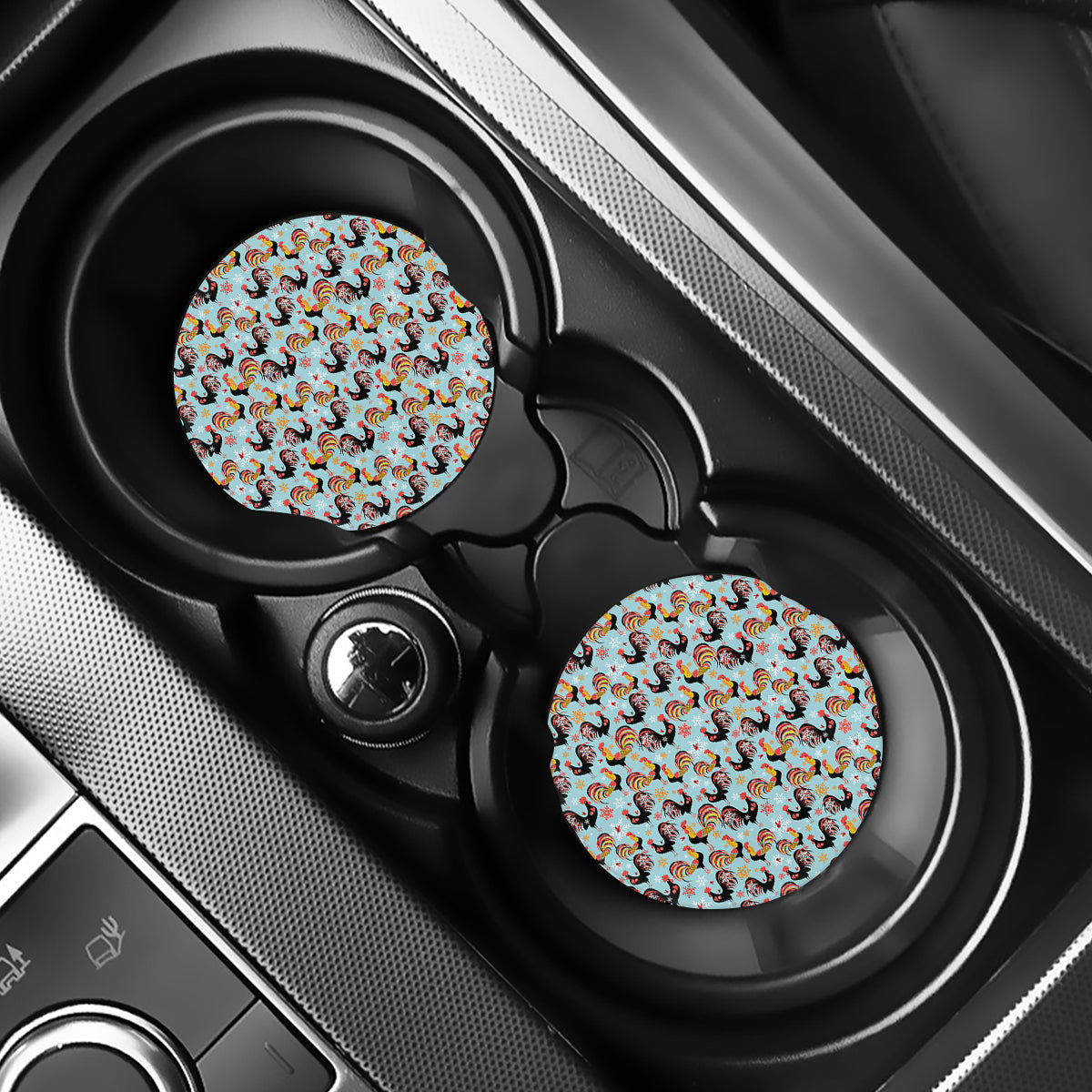 Rooster And Snowflake Pattern Print Car Coasters