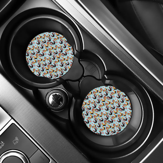 Rooster And Snowflake Pattern Print Car Coasters
