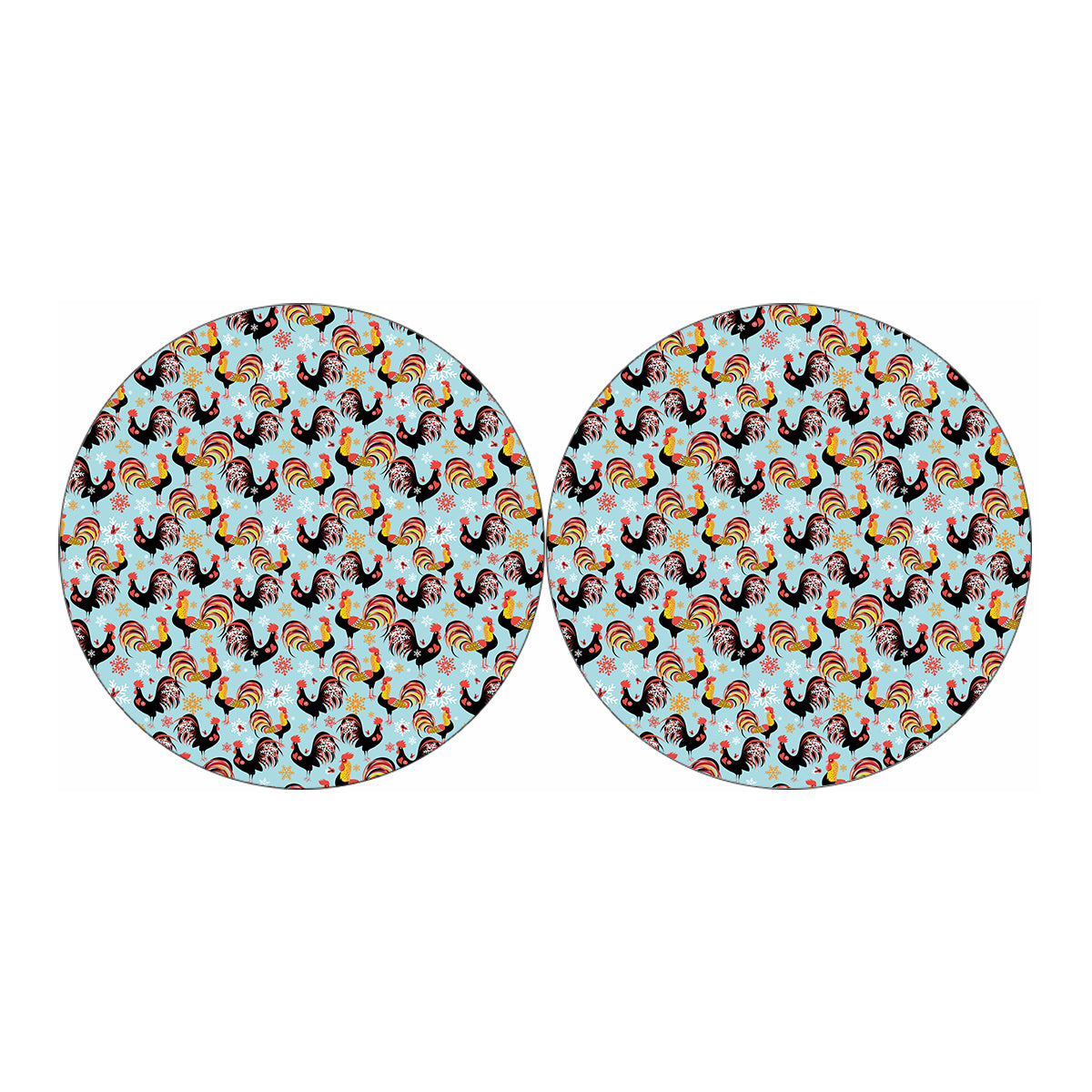 Rooster And Snowflake Pattern Print Car Coasters