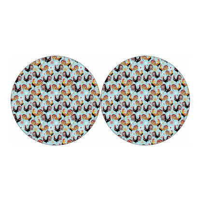 Rooster And Snowflake Pattern Print Car Coasters