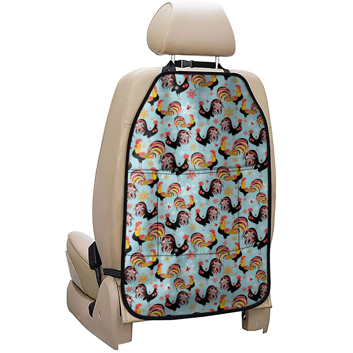 Rooster And Snowflake Pattern Print Car Seat Organizers