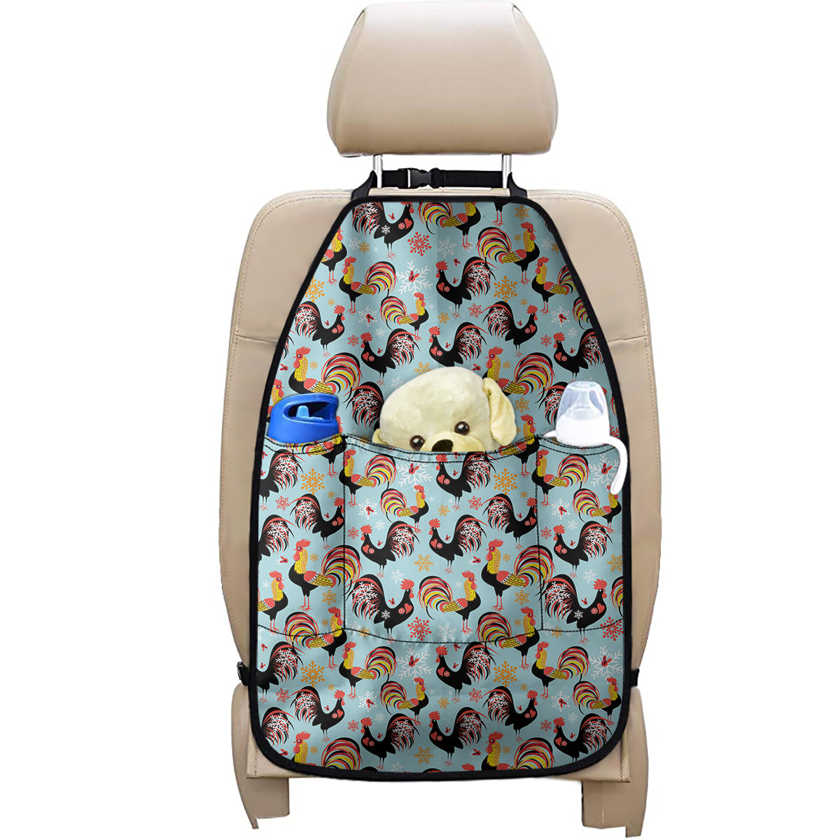 Rooster And Snowflake Pattern Print Car Seat Organizers