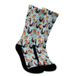 Rooster And Snowflake Pattern Print Crew Socks