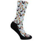 Rooster And Snowflake Pattern Print Crew Socks