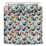 Rooster And Snowflake Pattern Print Duvet Cover Bedding Set