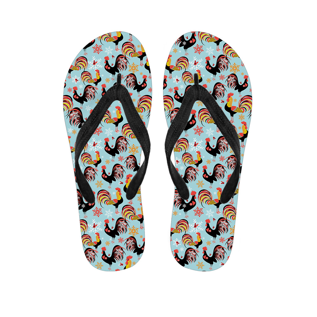 Rooster And Snowflake Pattern Print Flip Flops