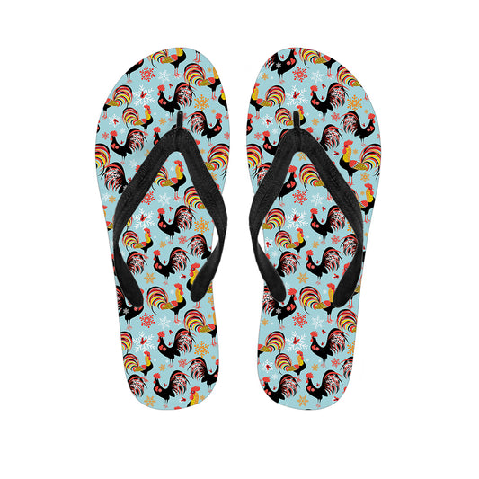 Rooster And Snowflake Pattern Print Flip Flops