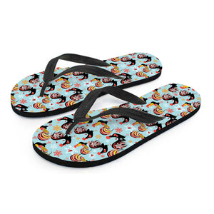 Rooster And Snowflake Pattern Print Flip Flops