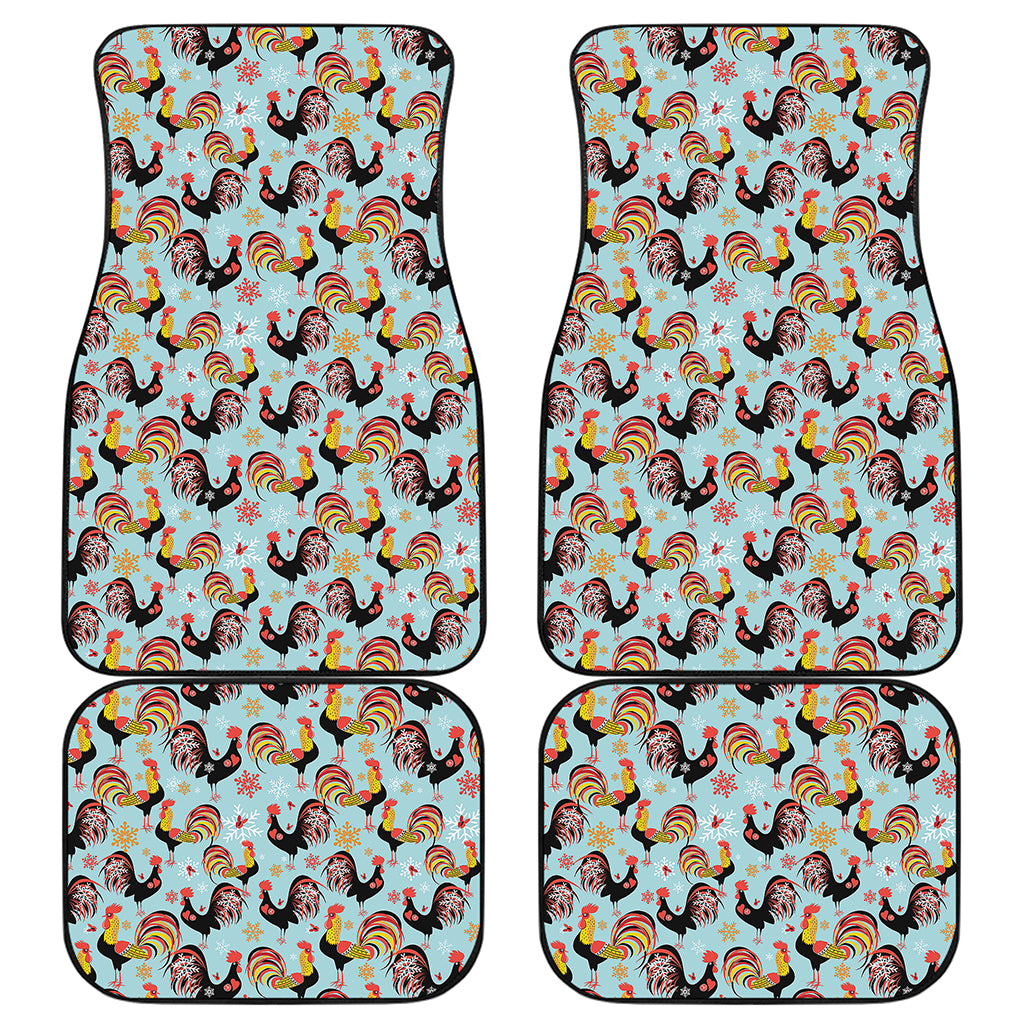 Rooster And Snowflake Pattern Print Front and Back Car Floor Mats