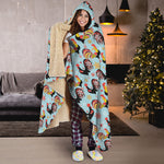Rooster And Snowflake Pattern Print Hooded Blanket