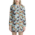 Rooster And Snowflake Pattern Print Pullover Hoodie Dress