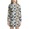 Rooster And Snowflake Pattern Print Hoodie Dress