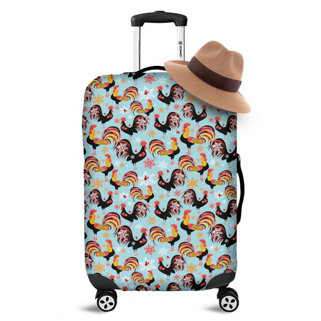 Rooster And Snowflake Pattern Print Luggage Cover