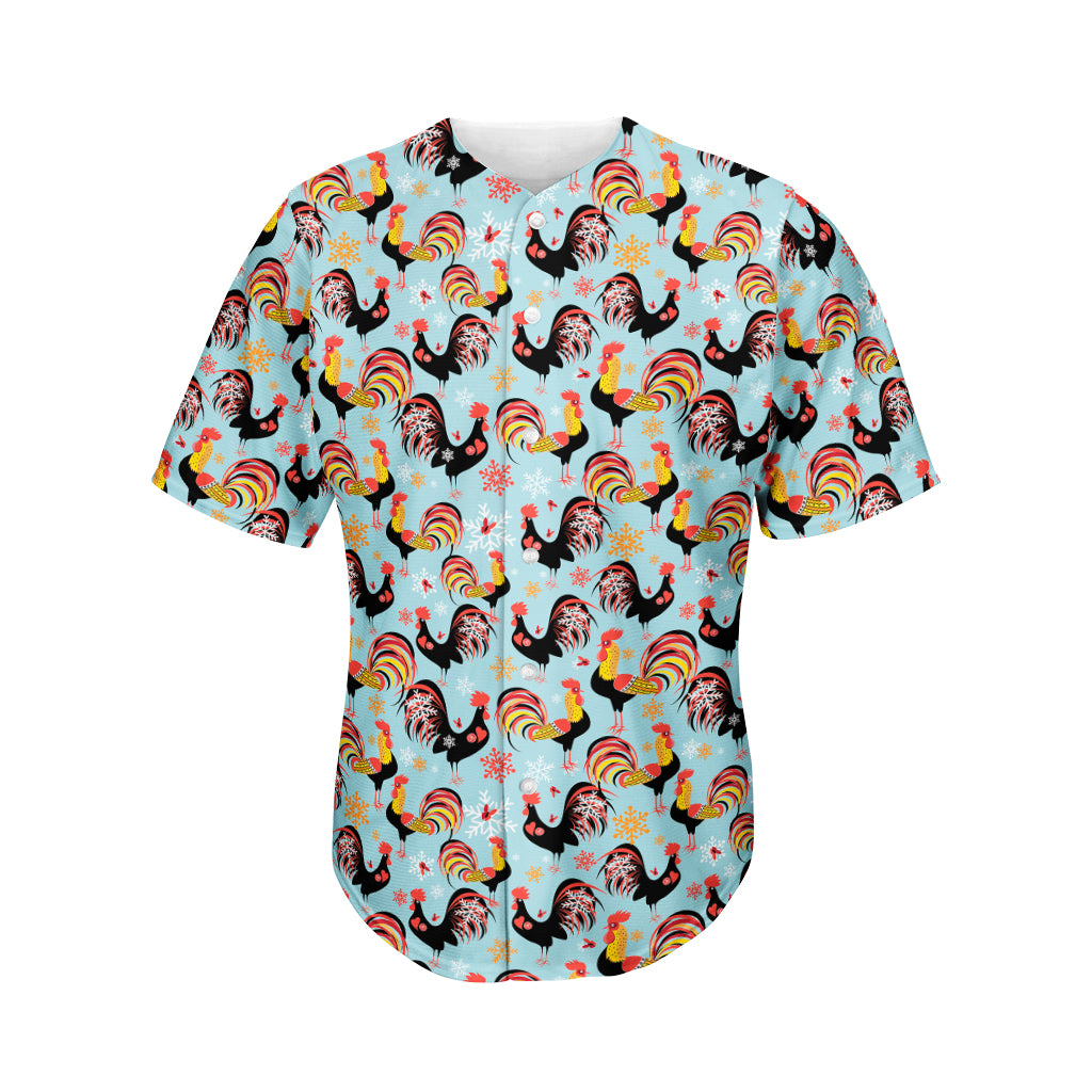 Rooster And Snowflake Pattern Print Men's Baseball Jersey