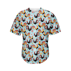 Rooster And Snowflake Pattern Print Men's Baseball Jersey