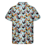 Rooster And Snowflake Pattern Print Men's Short Sleeve Shirt