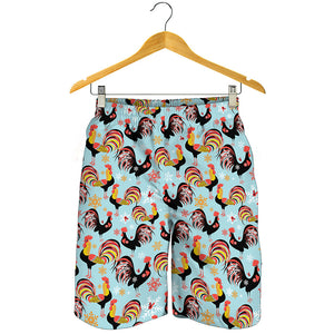 Rooster And Snowflake Pattern Print Men's Shorts