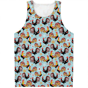 Rooster And Snowflake Pattern Print Men's Tank Top