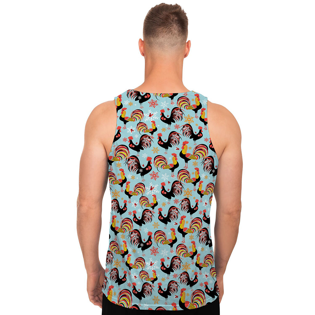 Rooster And Snowflake Pattern Print Men's Tank Top