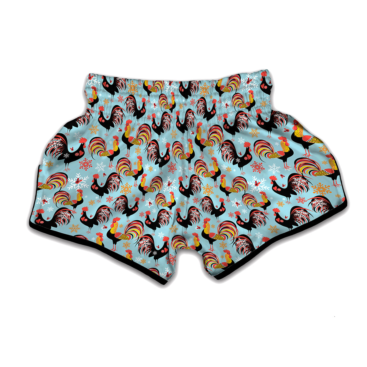 Rooster And Snowflake Pattern Print Muay Thai Boxing Shorts