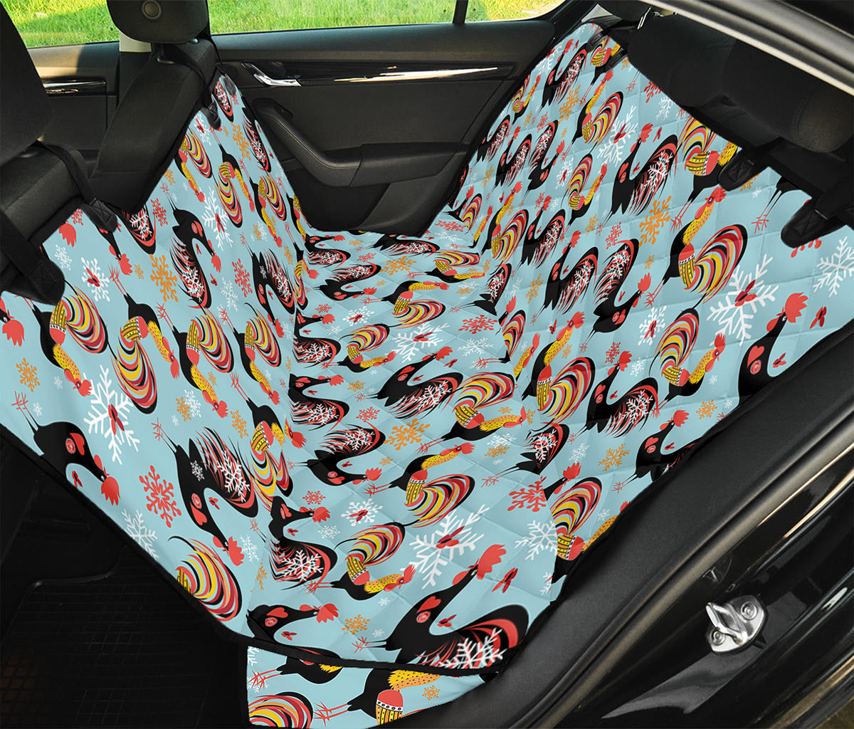 Rooster And Snowflake Pattern Print Pet Car Back Seat Cover