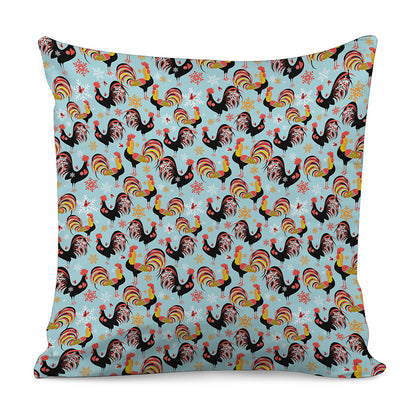 Rooster And Snowflake Pattern Print Pillow Cover