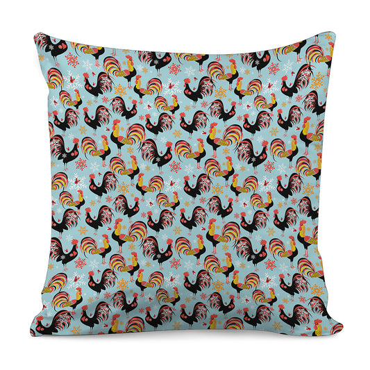 Rooster And Snowflake Pattern Print Pillow Cover