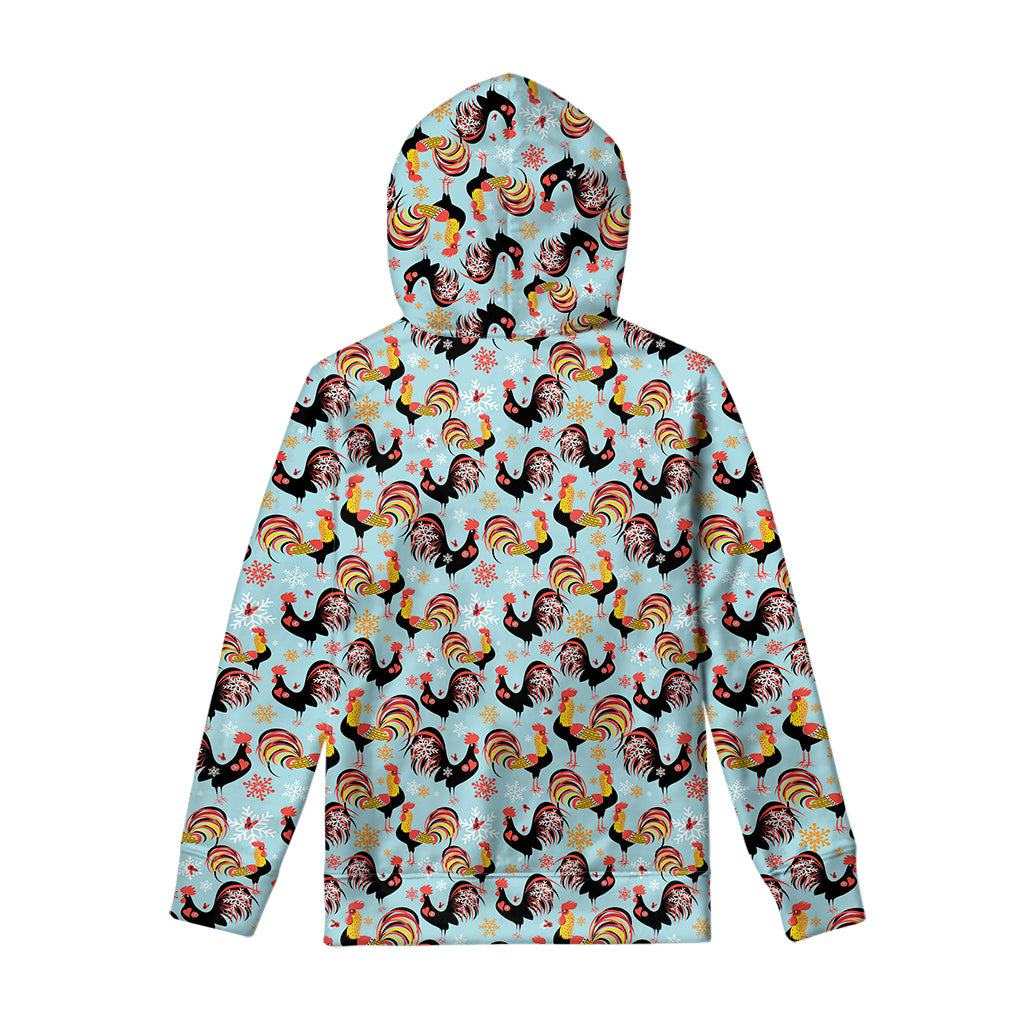 Rooster And Snowflake Pattern Print Pullover Hoodie