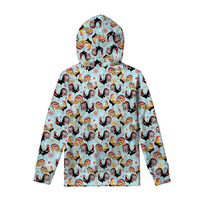 Rooster And Snowflake Pattern Print Pullover Hoodie