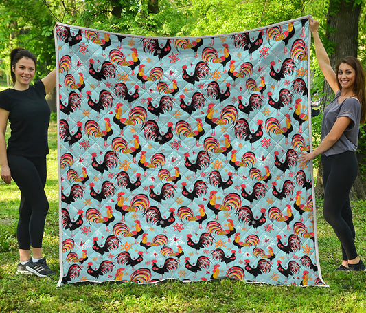 Rooster And Snowflake Pattern Print Quilt