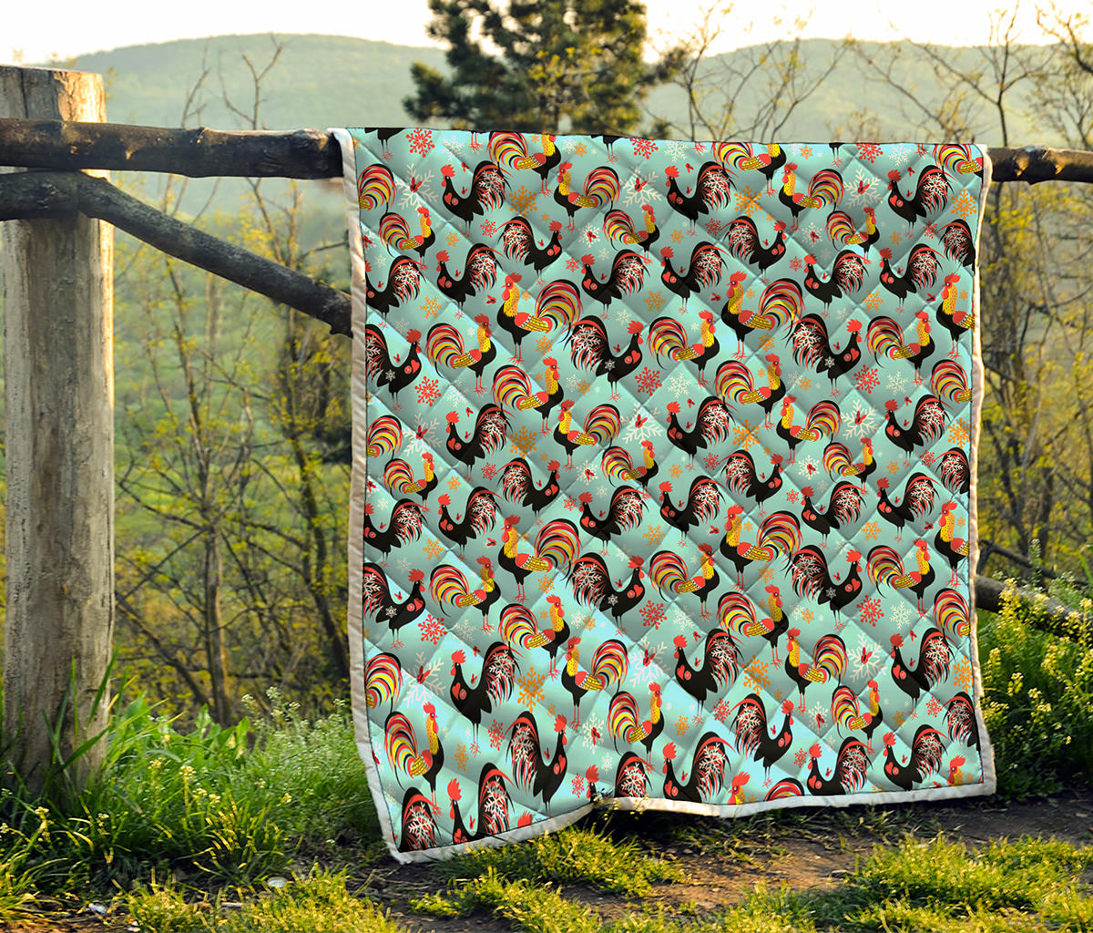 Rooster And Snowflake Pattern Print Quilt