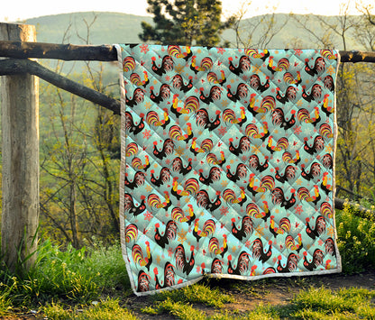 Rooster And Snowflake Pattern Print Quilt