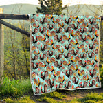 Rooster And Snowflake Pattern Print Quilt
