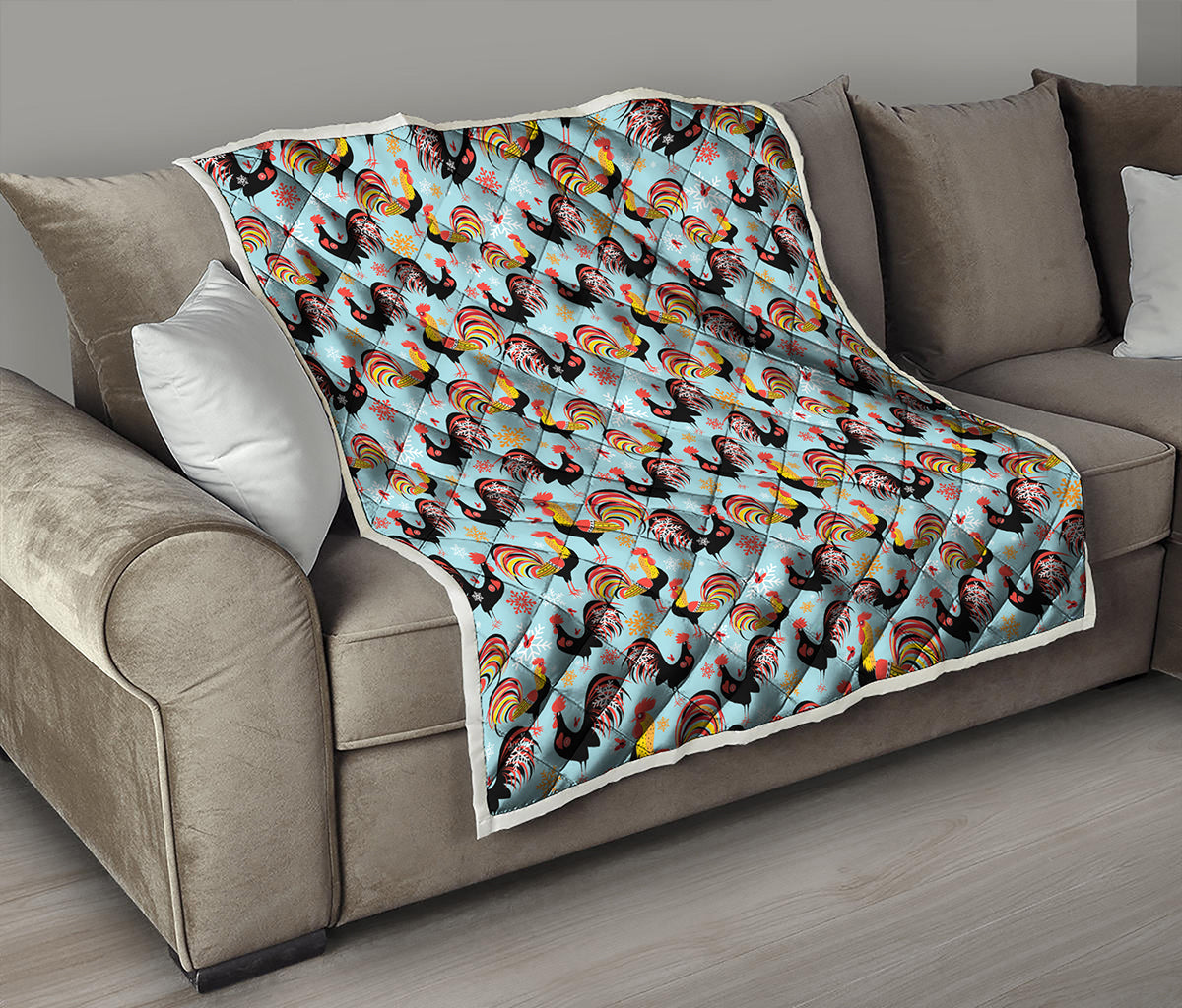 Rooster And Snowflake Pattern Print Quilt