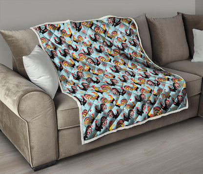Rooster And Snowflake Pattern Print Quilt