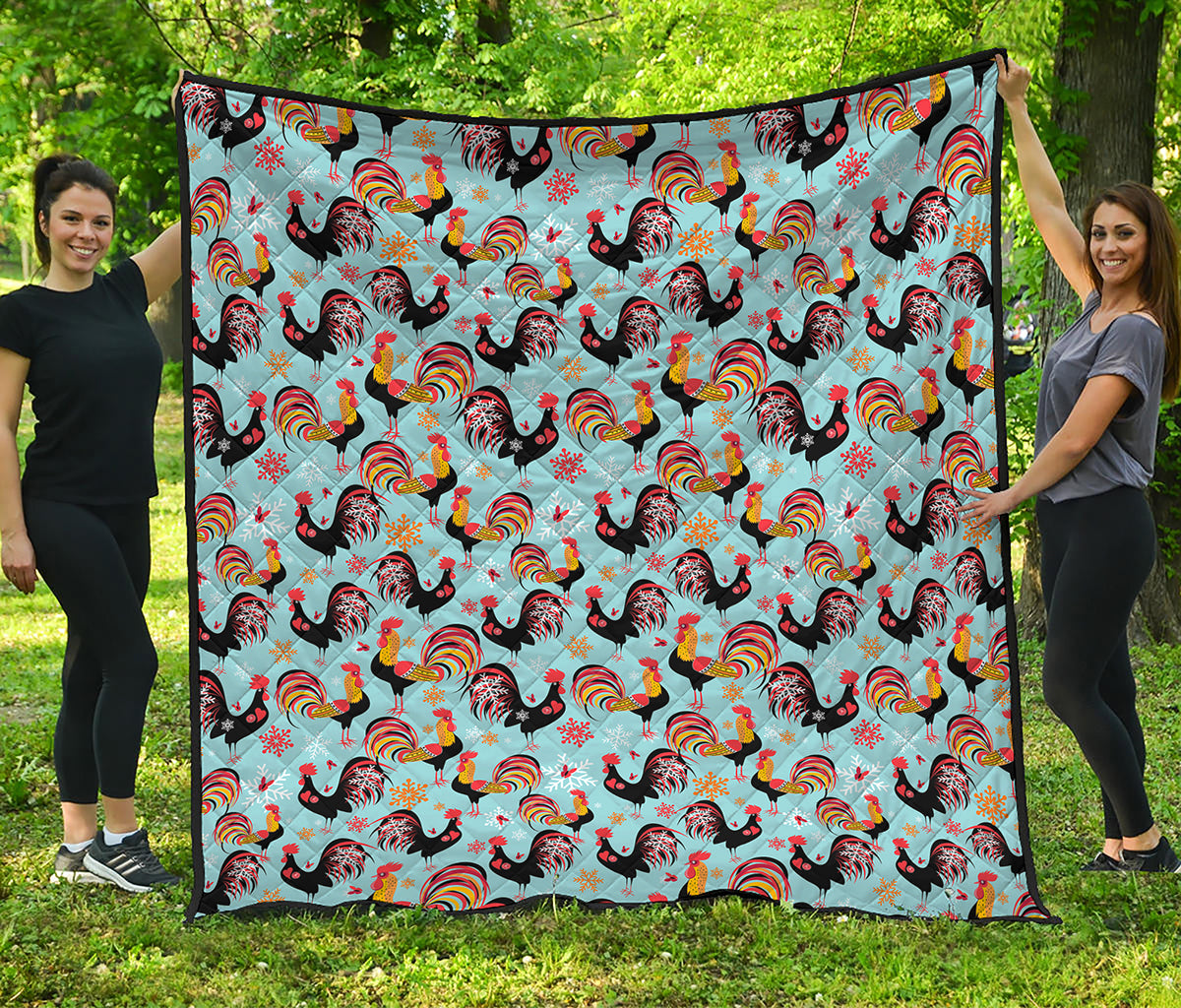 Rooster And Snowflake Pattern Print Quilt