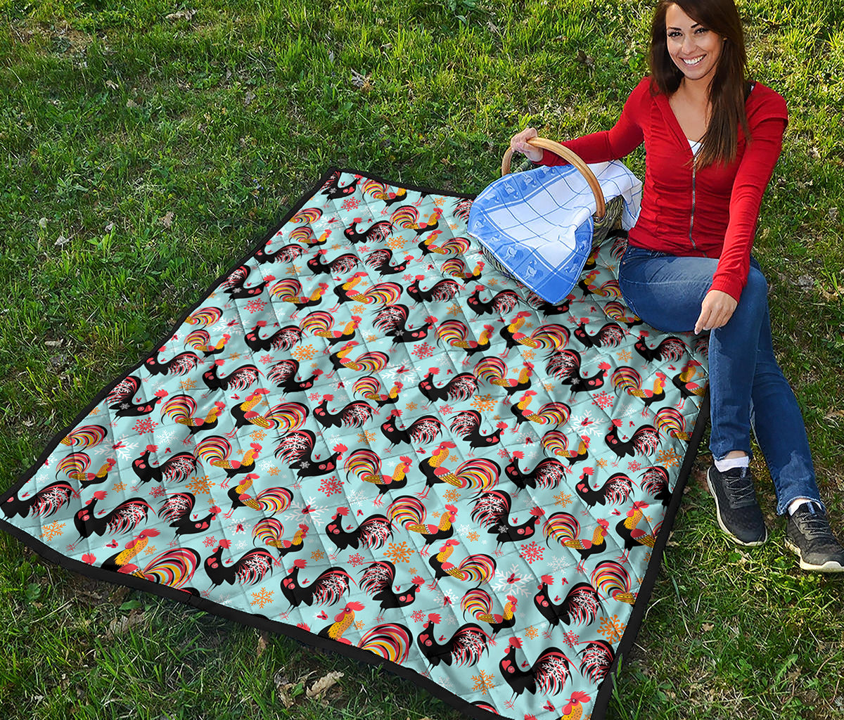 Rooster And Snowflake Pattern Print Quilt