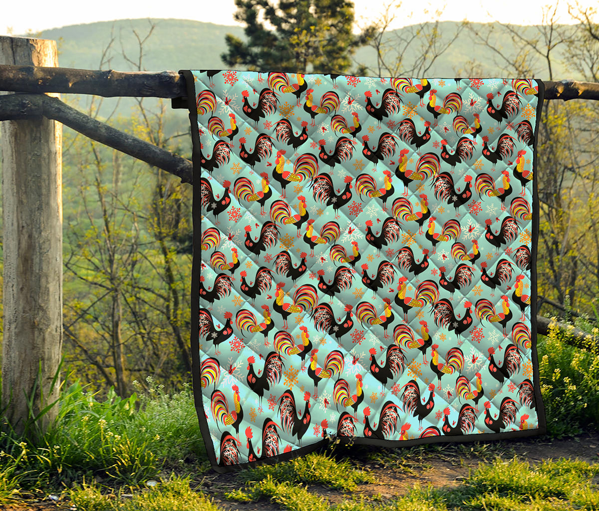 Rooster And Snowflake Pattern Print Quilt