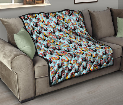 Rooster And Snowflake Pattern Print Quilt