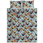 Rooster And Snowflake Pattern Print Quilt Bed Set