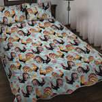 Rooster And Snowflake Pattern Print Quilt Bed Set