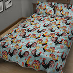 Rooster And Snowflake Pattern Print Quilt Bed Set