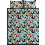 Rooster And Snowflake Pattern Print Quilt Bed Set