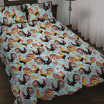 Rooster And Snowflake Pattern Print Quilt Bed Set