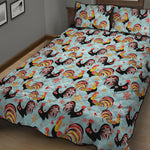 Rooster And Snowflake Pattern Print Quilt Bed Set