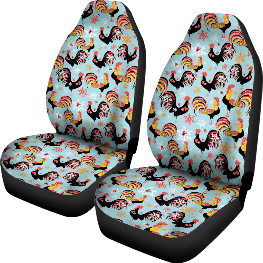 Rooster And Snowflake Pattern Print Universal Fit Car Seat Covers