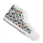 Rooster And Snowflake Pattern Print White High Top Shoes