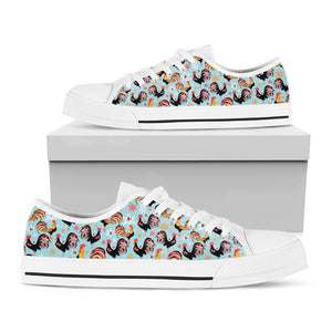 Rooster And Snowflake Pattern Print White Low Top Shoes