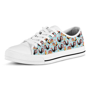 Rooster And Snowflake Pattern Print White Low Top Shoes