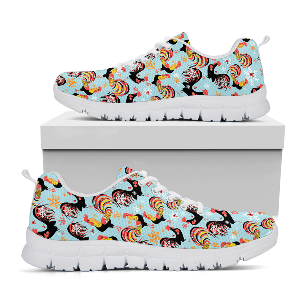 Rooster And Snowflake Pattern Print White Sneakers